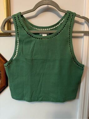 H&M Women's Green Ribbed Sleeveless Cropped Tank